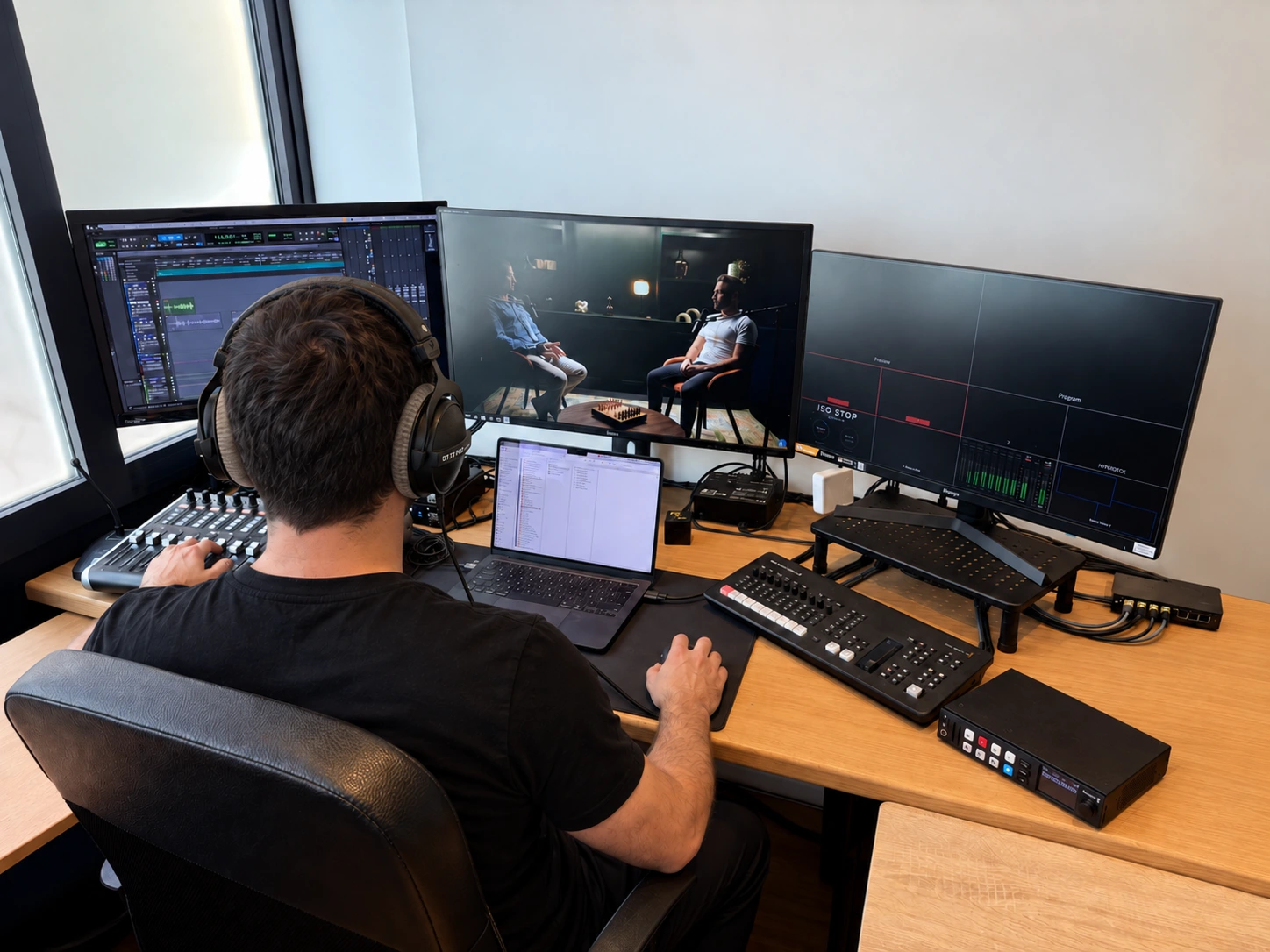 Régisseur en studio podcast à Cannes : réglage micros et monitoring (objo)
